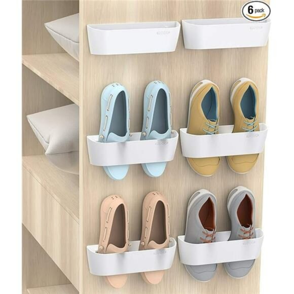 Wall Mounted Shoe Rack Set Door Shoe Organizer Holder for Sneakers Heels Sandals - Picture 7 of 7